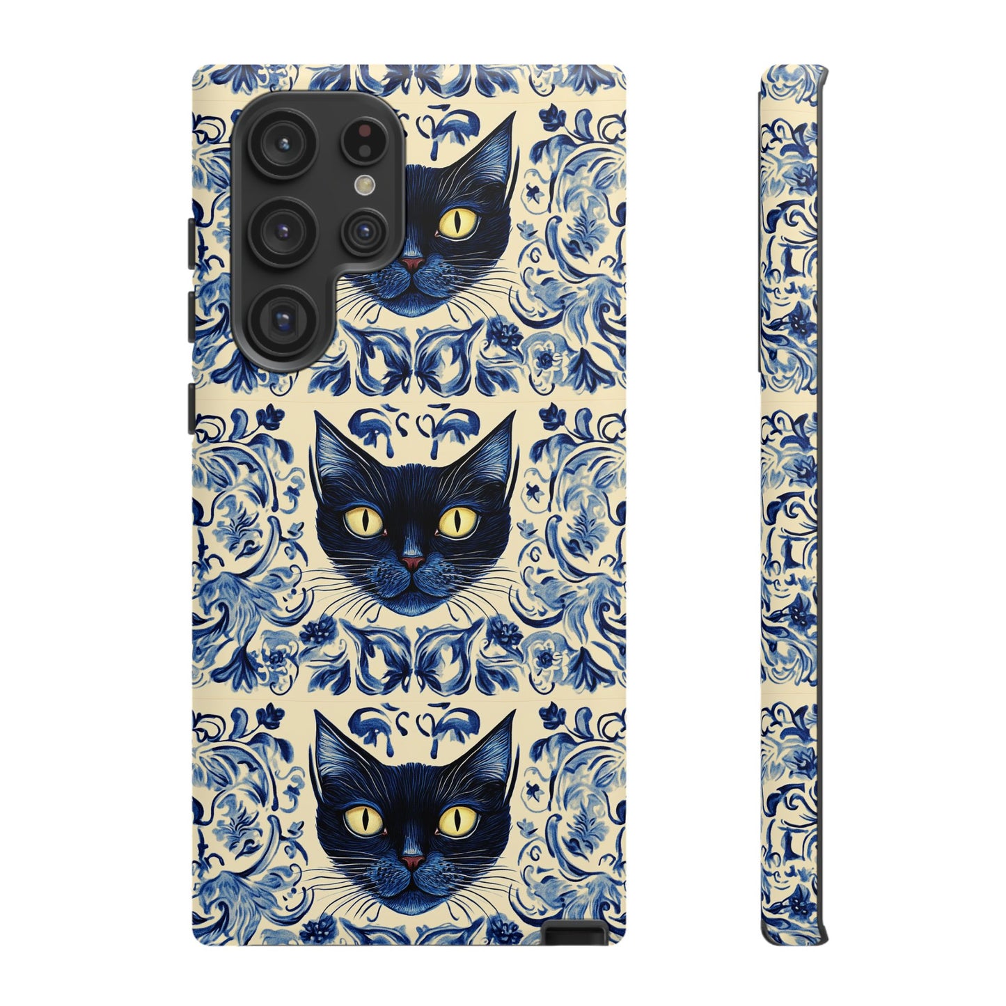 Tough Phone Case - Mediterranean Tile Motif With Blue Cats