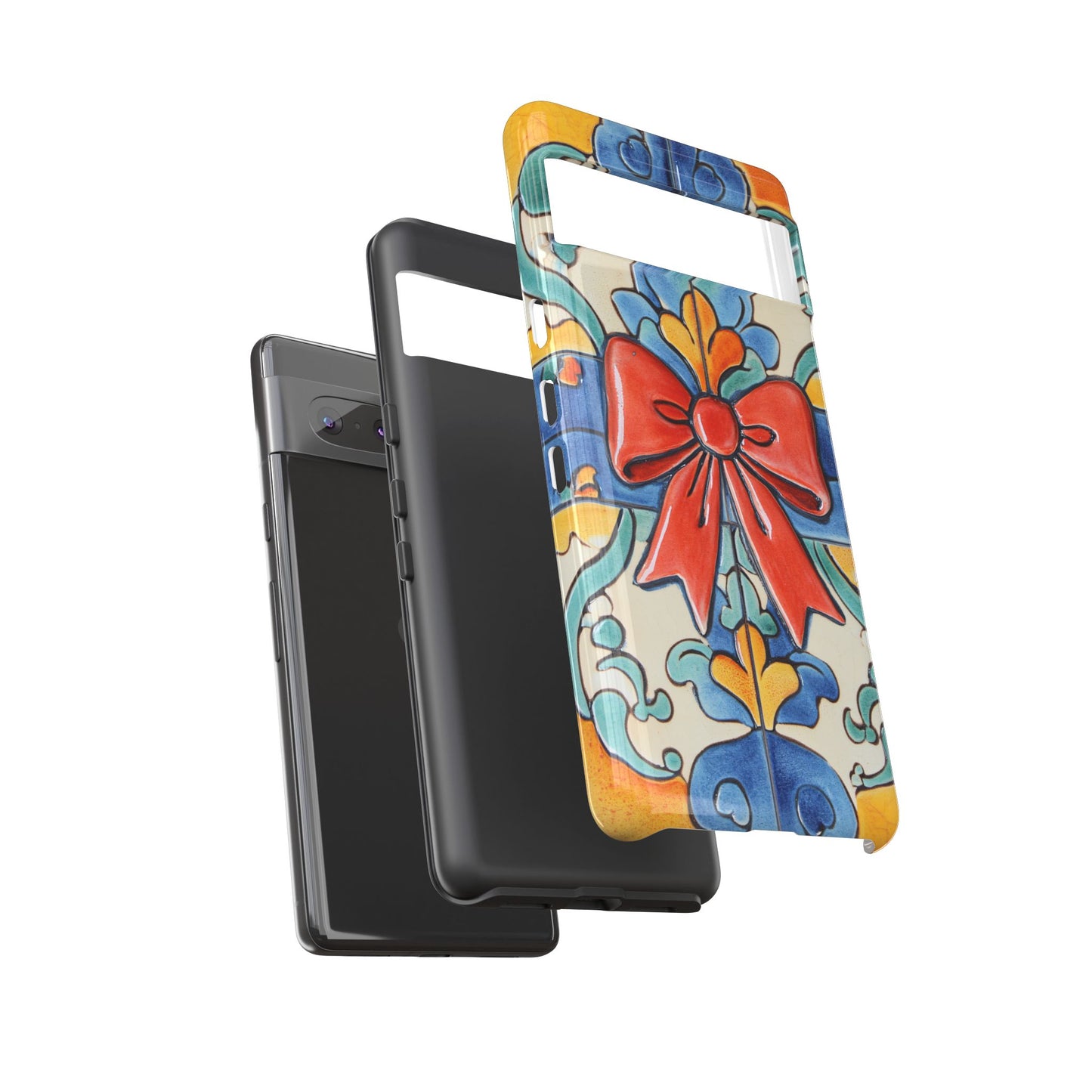 Colourful Ceramic Tile Design Phone Case With Red Bow
