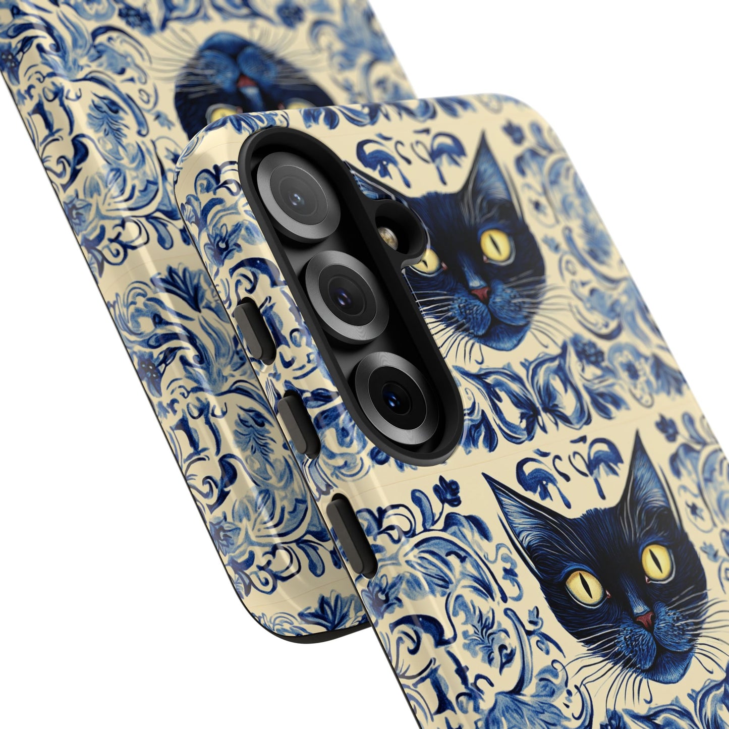Tough Phone Case - Mediterranean Tile Motif With Blue Cats
