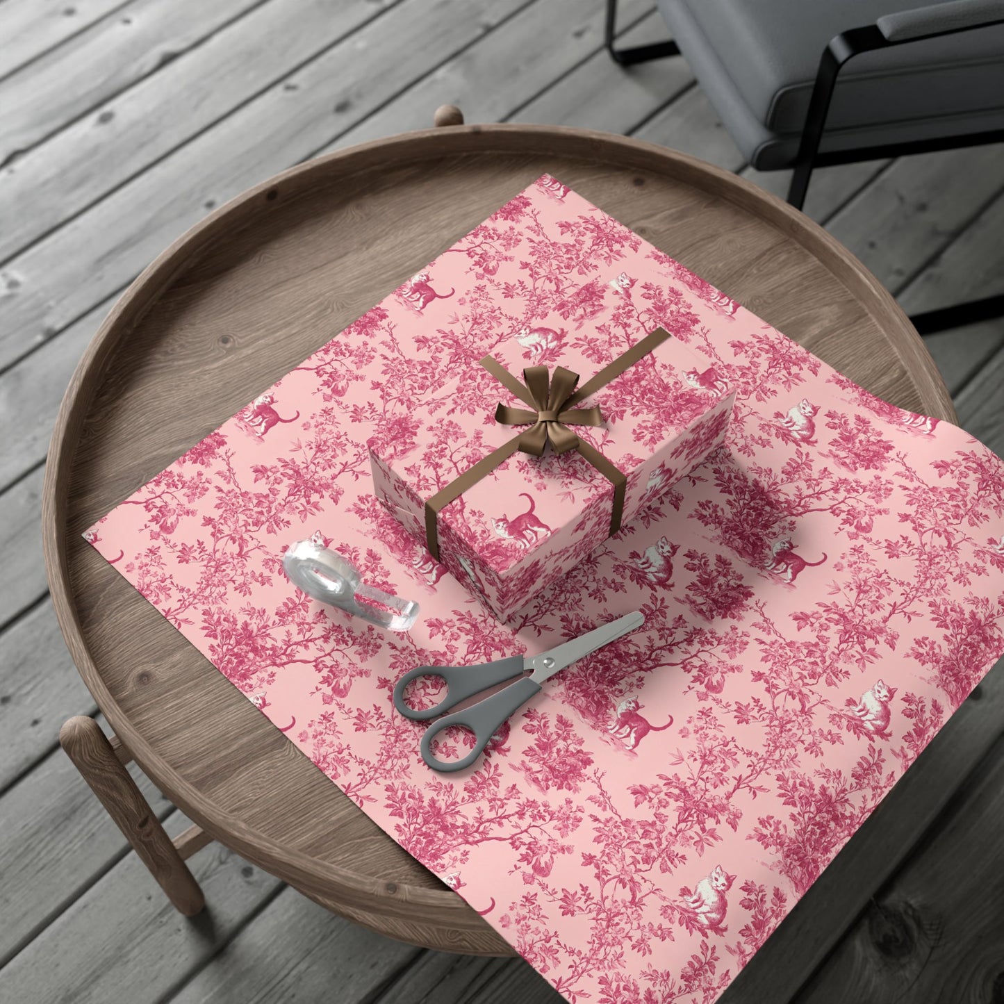 Gift Wrap Papers - Pink Toile Cats, Romantic French Style Pattern