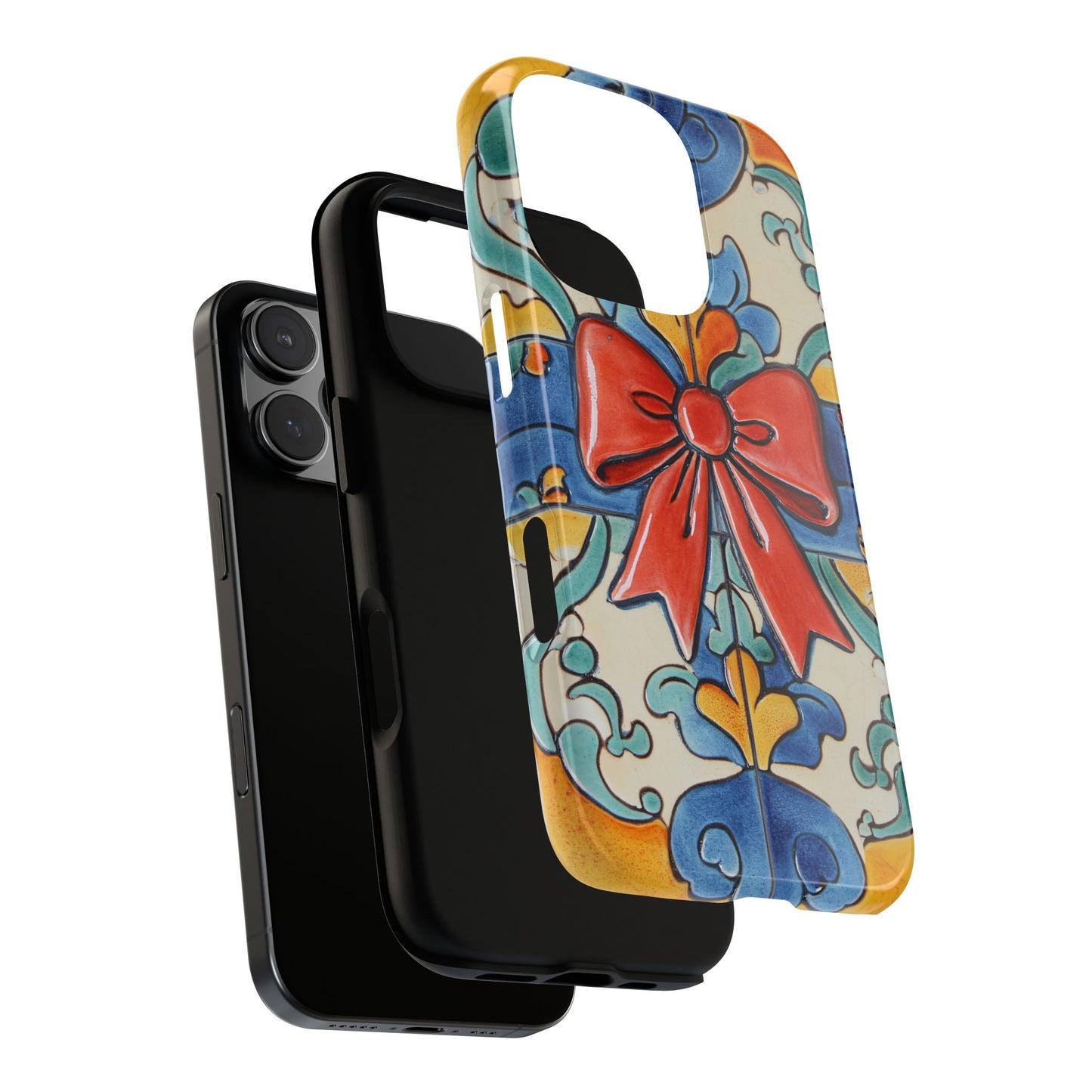 Colourful Ceramic Tile Design Phone Case With Red Bow