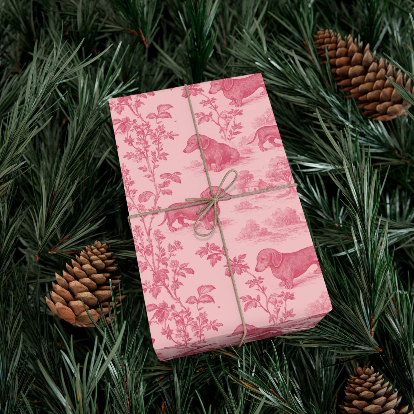 Dachshunds Gift Wrapping Paper in Pastel Pink Toile Aesthetic