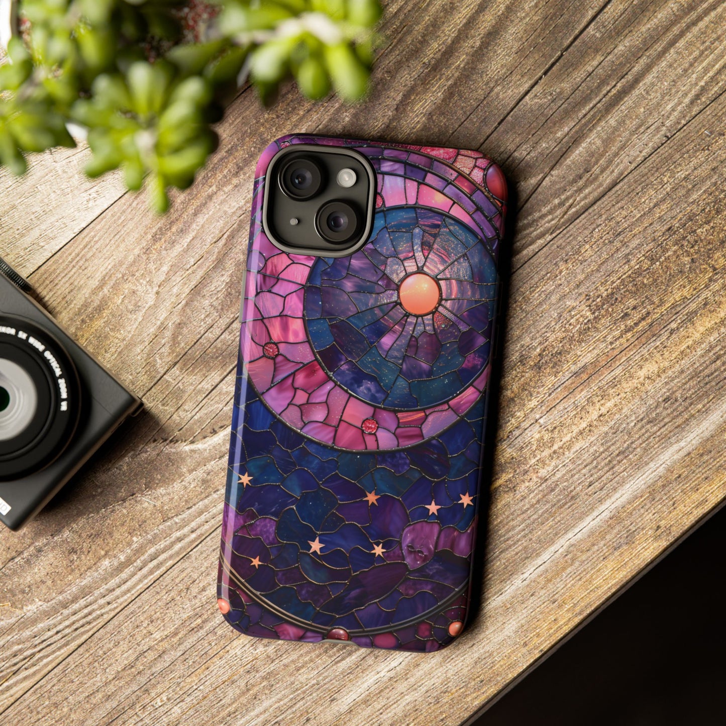 Pink Moon Tough Phone Cases in Stained Glass Design