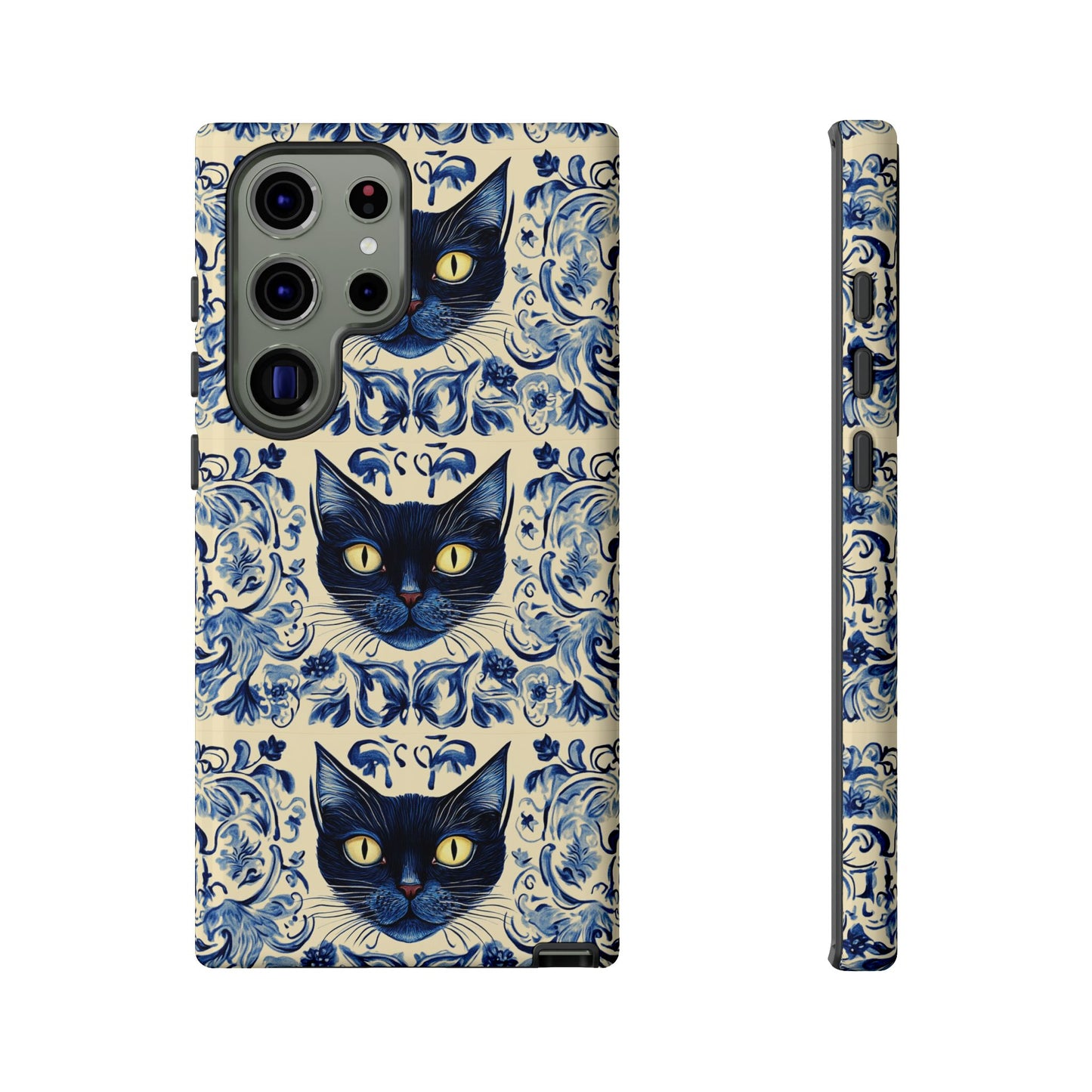 Tough Phone Case - Mediterranean Tile Motif With Blue Cats