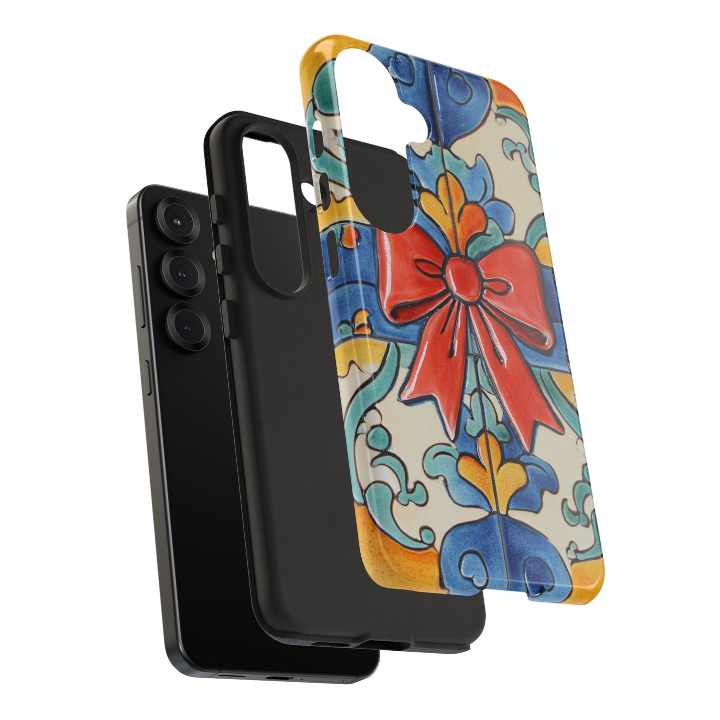 Colourful Ceramic Tile Design Phone Case With Red Bow
