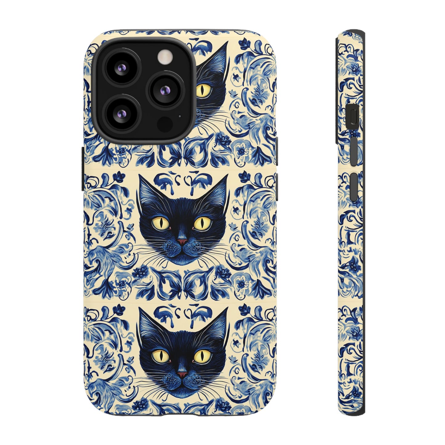 Tough Phone Case - Mediterranean Tile Motif With Blue Cats