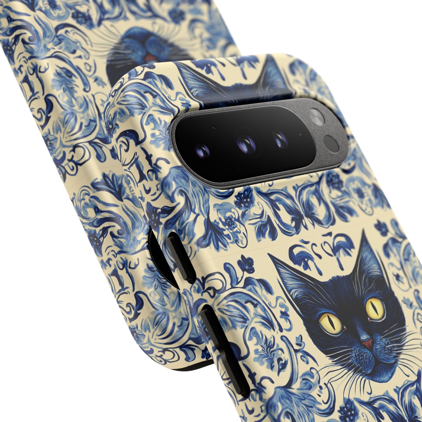 Tough Phone Case - Mediterranean Tile Motif With Blue Cats