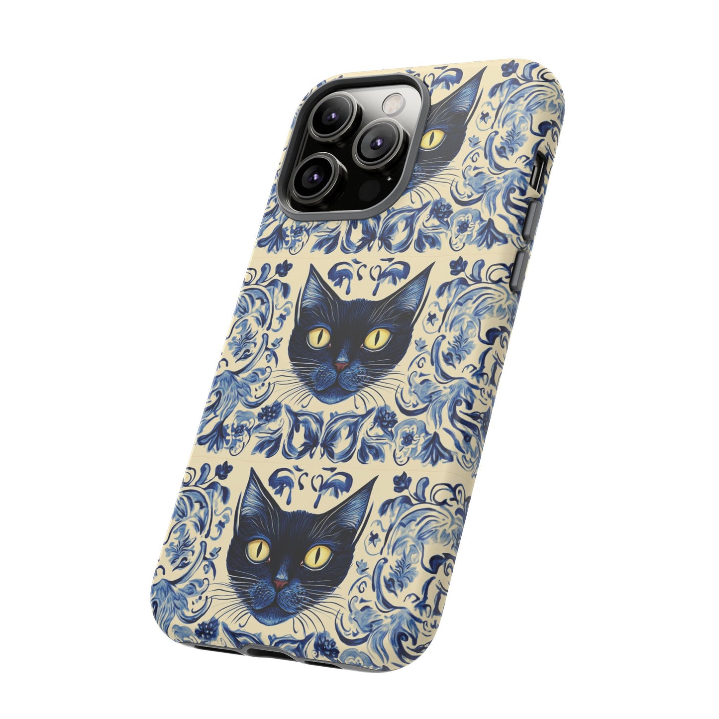 Tough Phone Case - Mediterranean Tile Motif With Blue Cats
