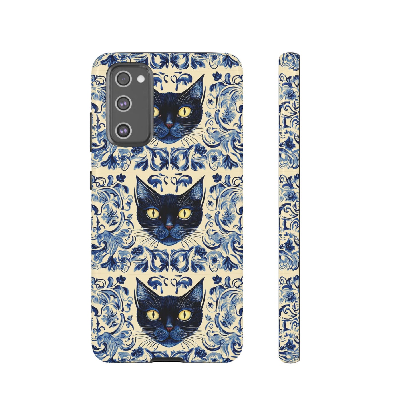 Tough Phone Case - Mediterranean Tile Motif With Blue Cats