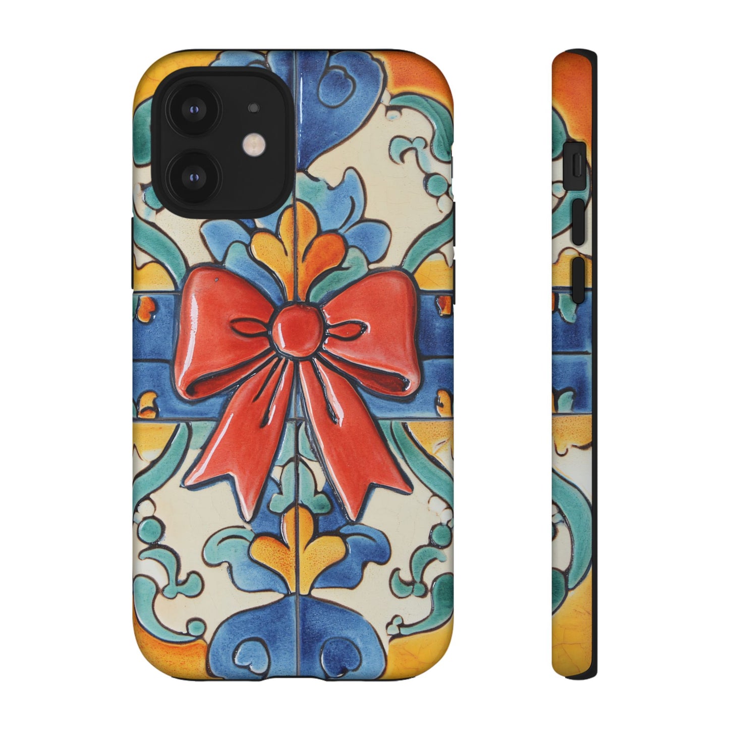 Colourful Ceramic Tile Design Phone Case With Red Bow