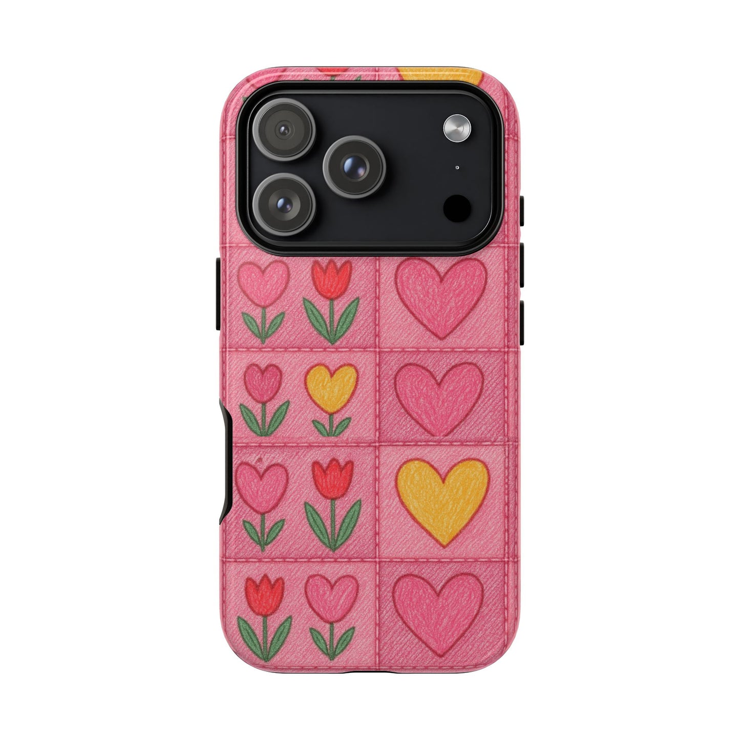 Phone Case - Pink Jean With Hearts & Tulip Flowers Tough Case