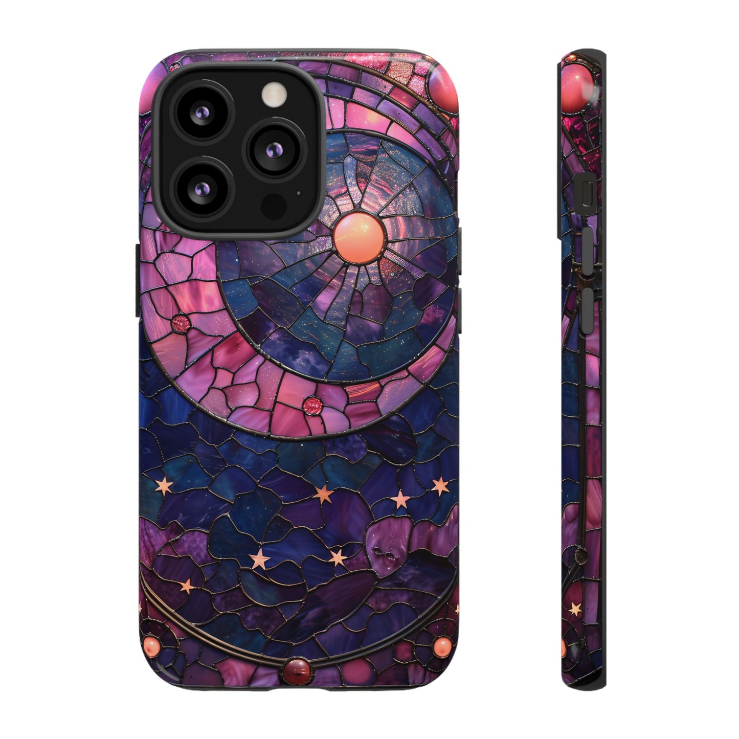 Pink Moon Tough Phone Cases in Stained Glass Design
