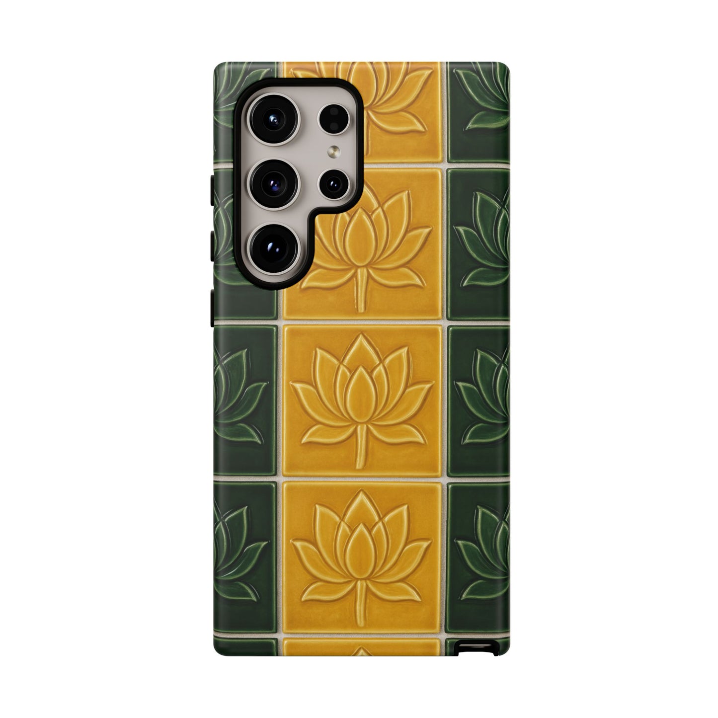 Tough Phone Cases - Mustard Yellow & Green Ceramic Tile From Caldas Da Rhaina, Portugal