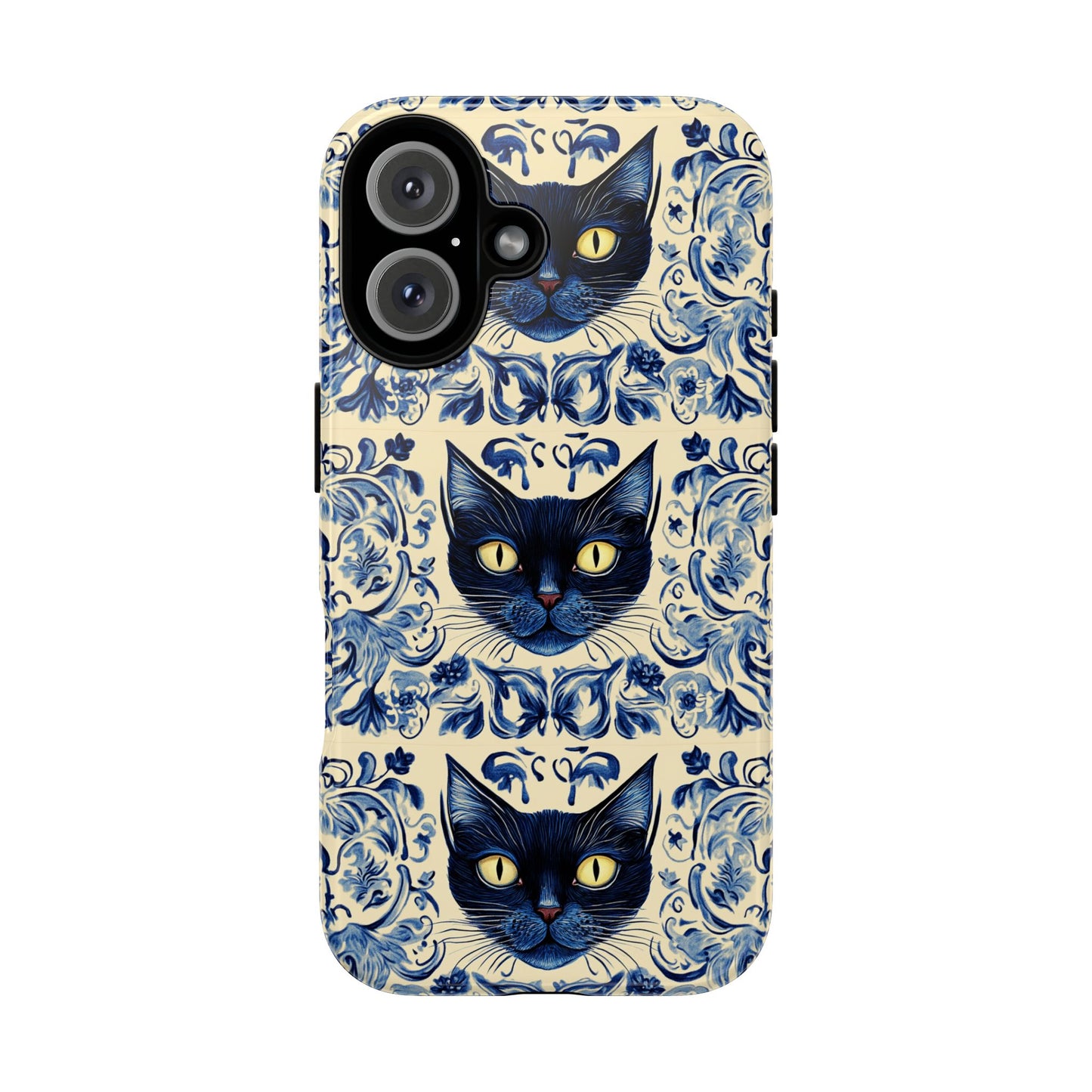 Tough Phone Case - Mediterranean Tile Motif With Blue Cats