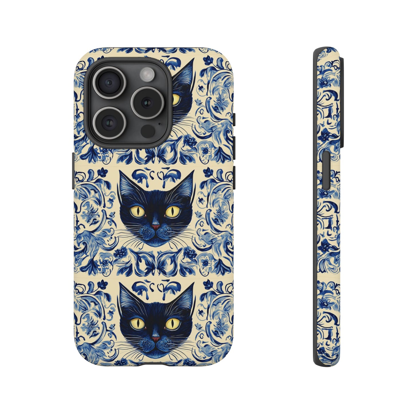 Tough Phone Case - Mediterranean Tile Motif With Blue Cats
