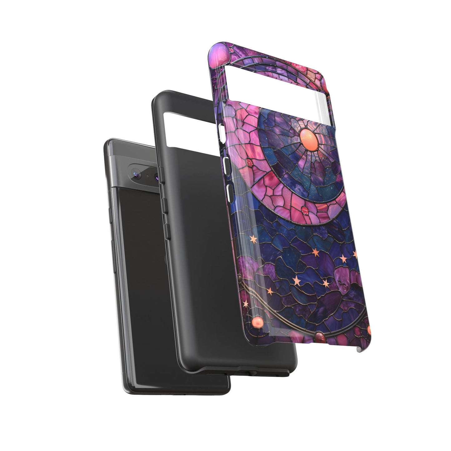 Pink Moon Tough Phone Cases in Stained Glass Design