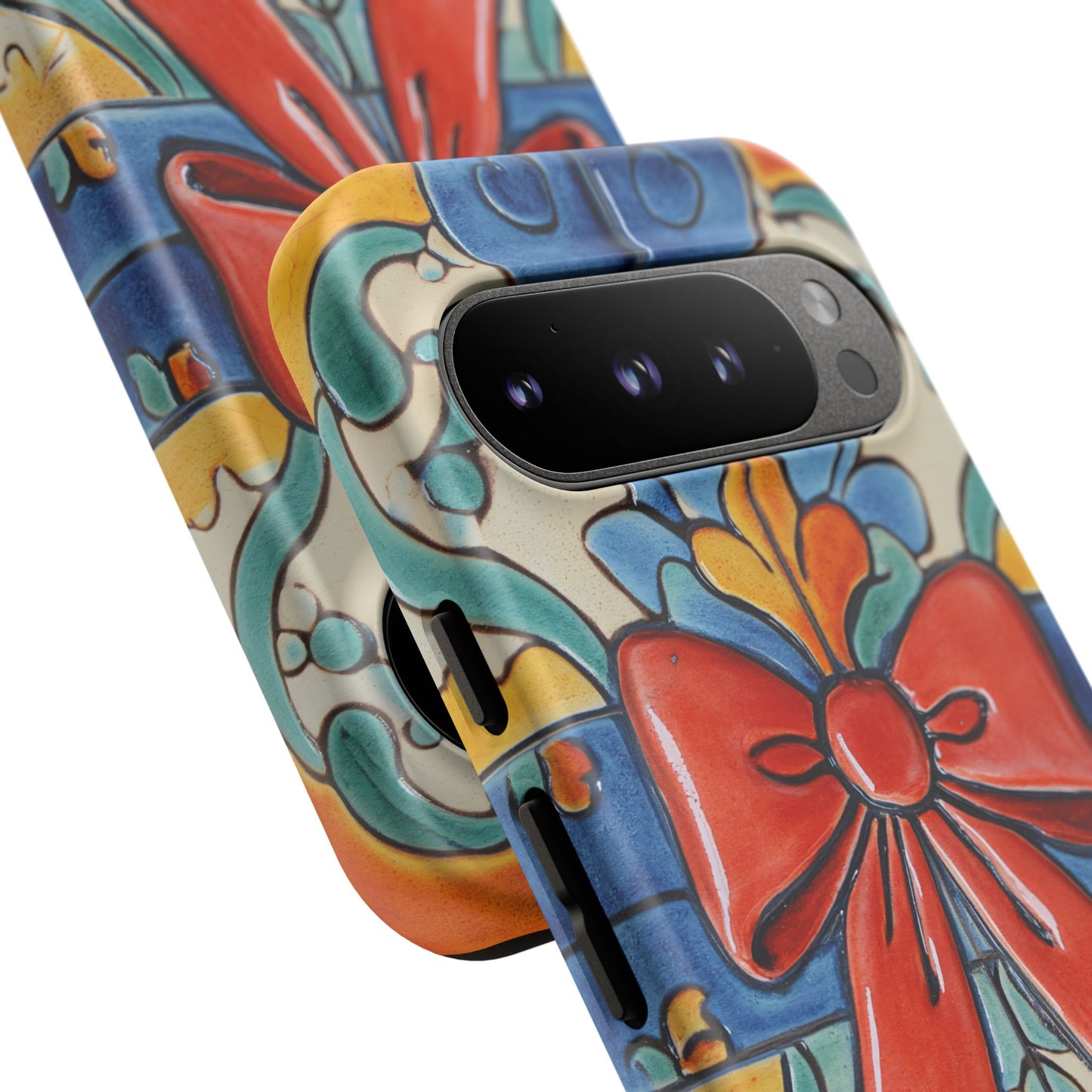 Colourful Ceramic Tile Design Phone Case With Red Bow