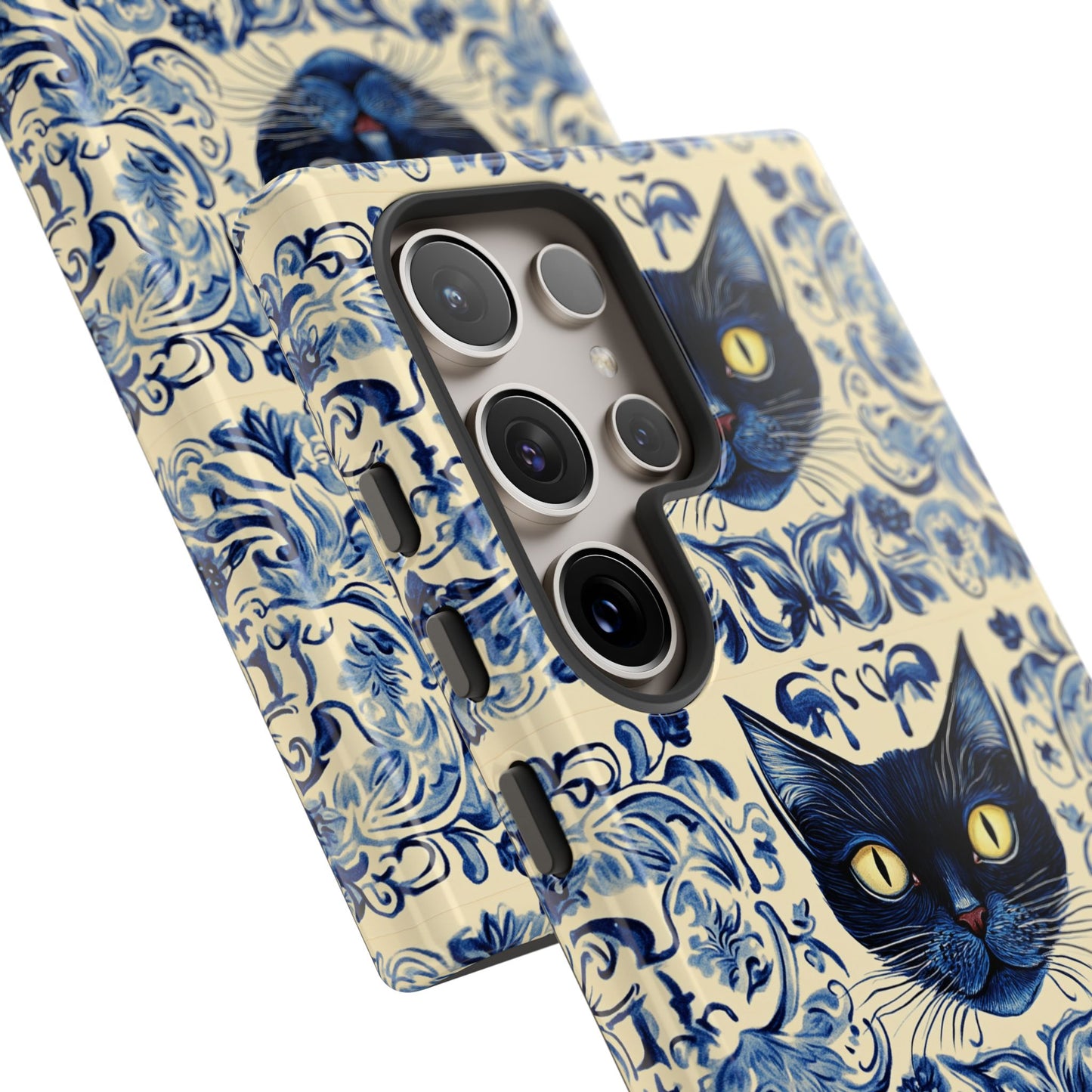 Tough Phone Case - Mediterranean Tile Motif With Blue Cats