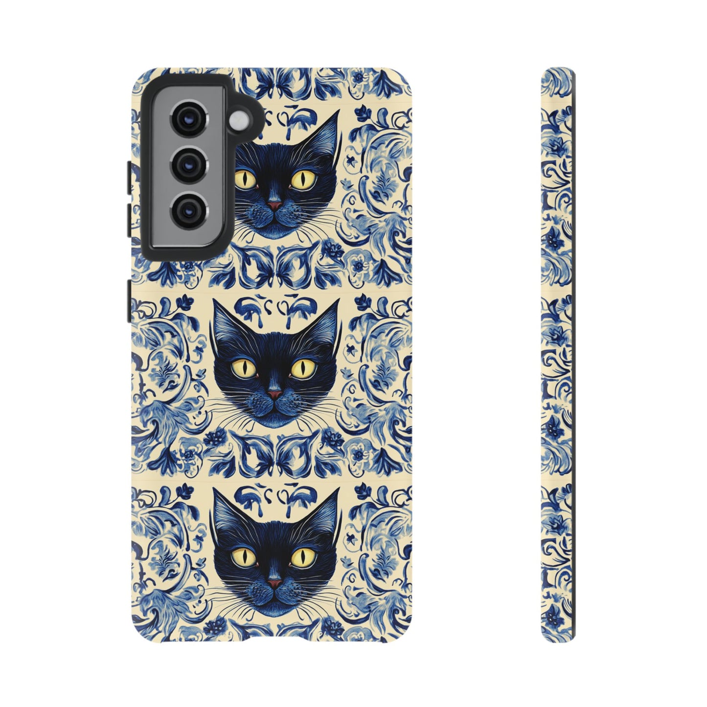 Tough Phone Case - Mediterranean Tile Motif With Blue Cats
