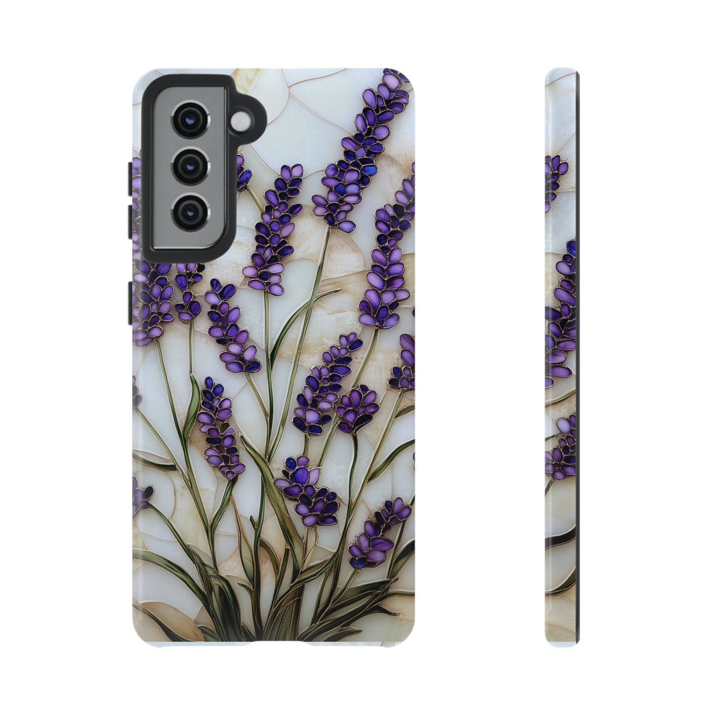 Floral Phone Case With Lavender in Stained Glass Motif