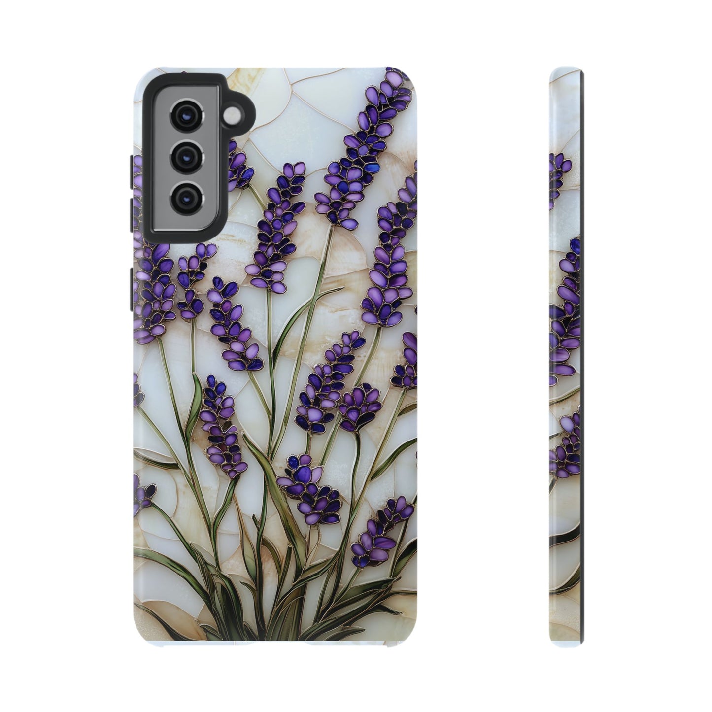 Floral Phone Case With Lavender in Stained Glass Motif