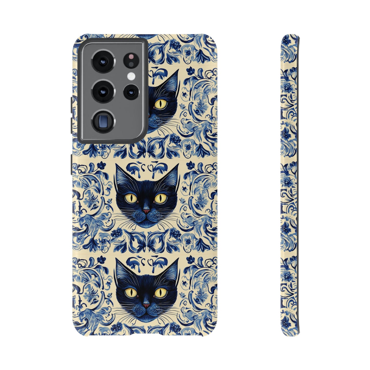 Tough Phone Case - Mediterranean Tile Motif With Blue Cats