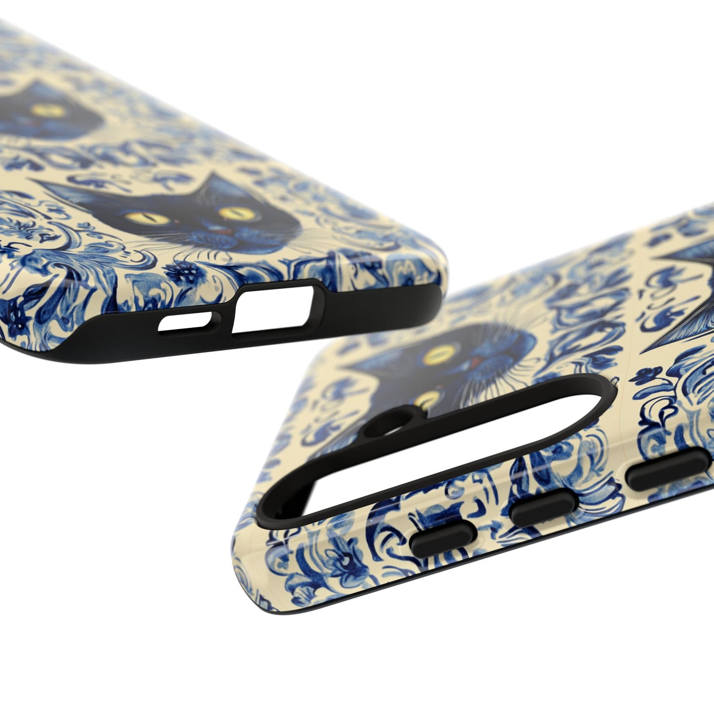 Tough Phone Case - Mediterranean Tile Motif With Blue Cats