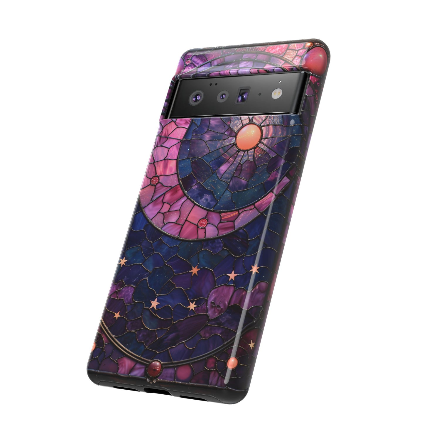 Pink Moon Tough Phone Cases in Stained Glass Design