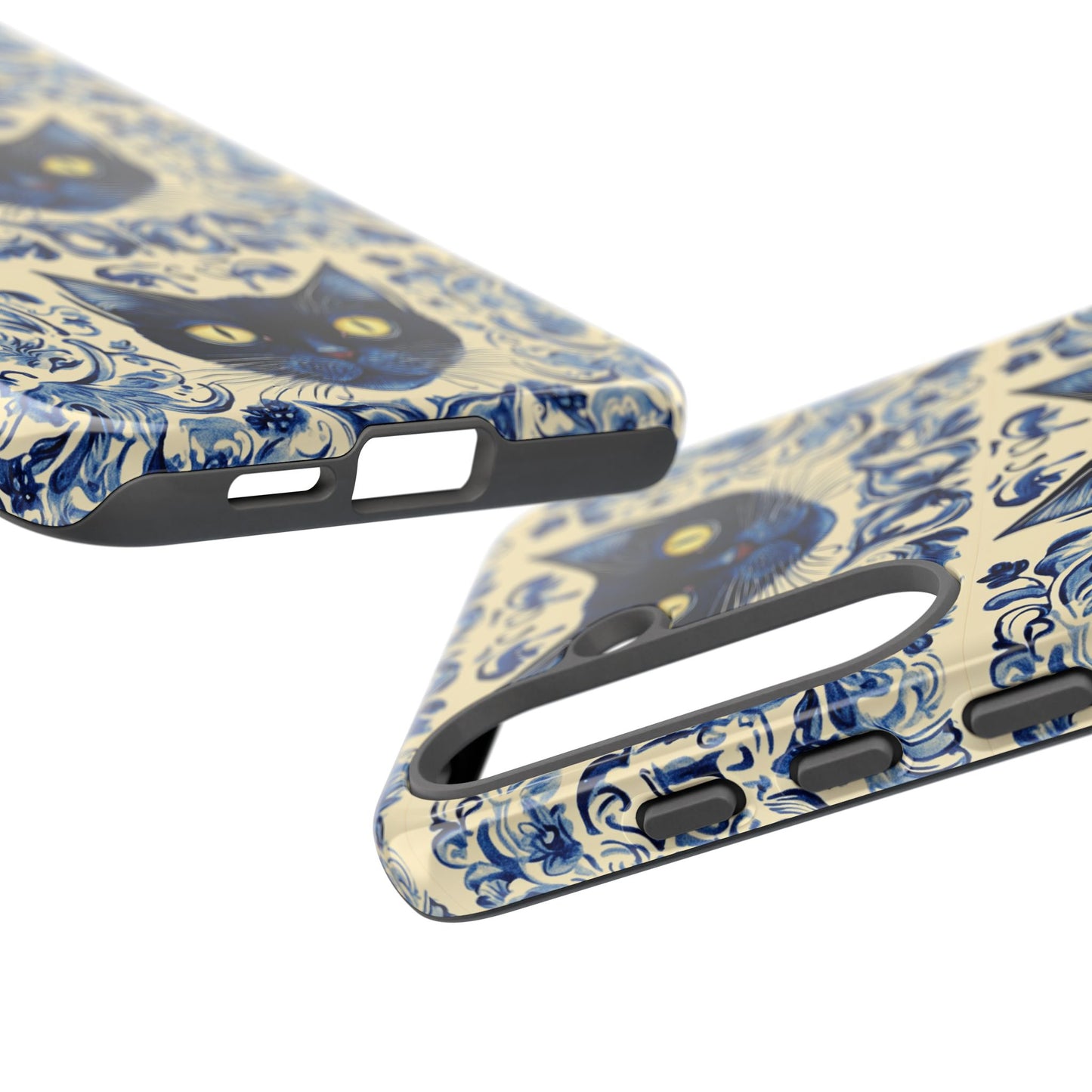 Tough Phone Case - Mediterranean Tile Motif With Blue Cats