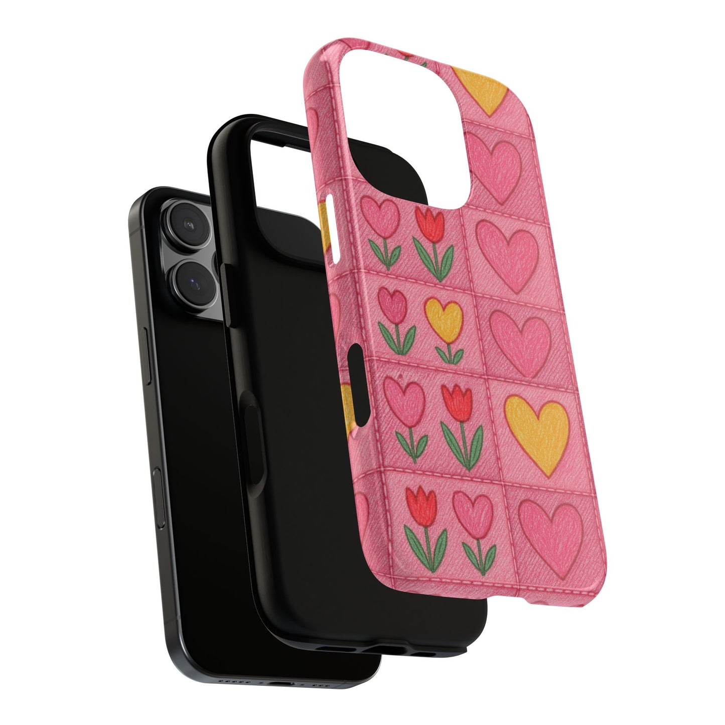 Phone Case - Pink Jean With Hearts & Tulip Flowers Tough Case