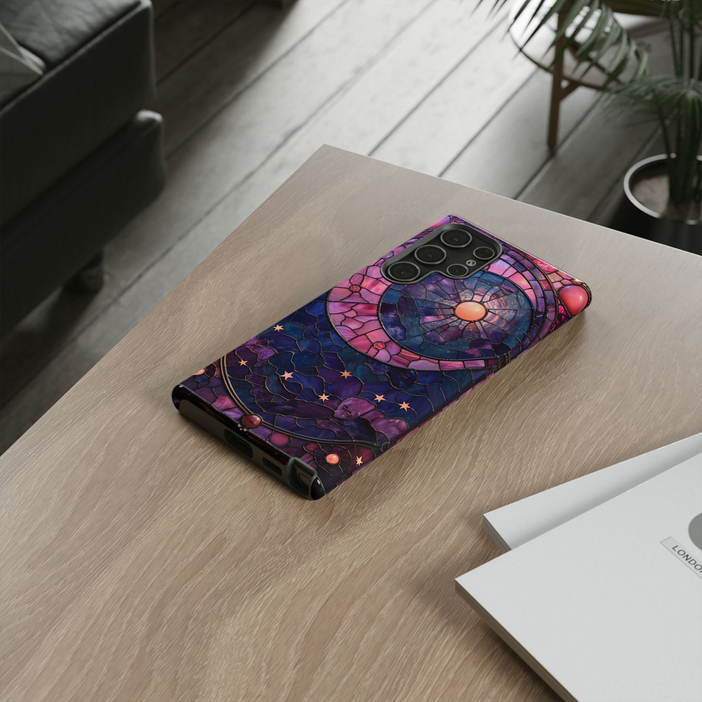 Pink Moon Tough Phone Cases in Stained Glass Design