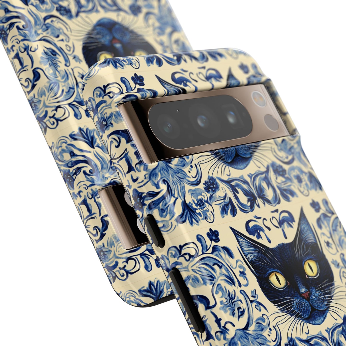 Tough Phone Case - Mediterranean Tile Motif With Blue Cats