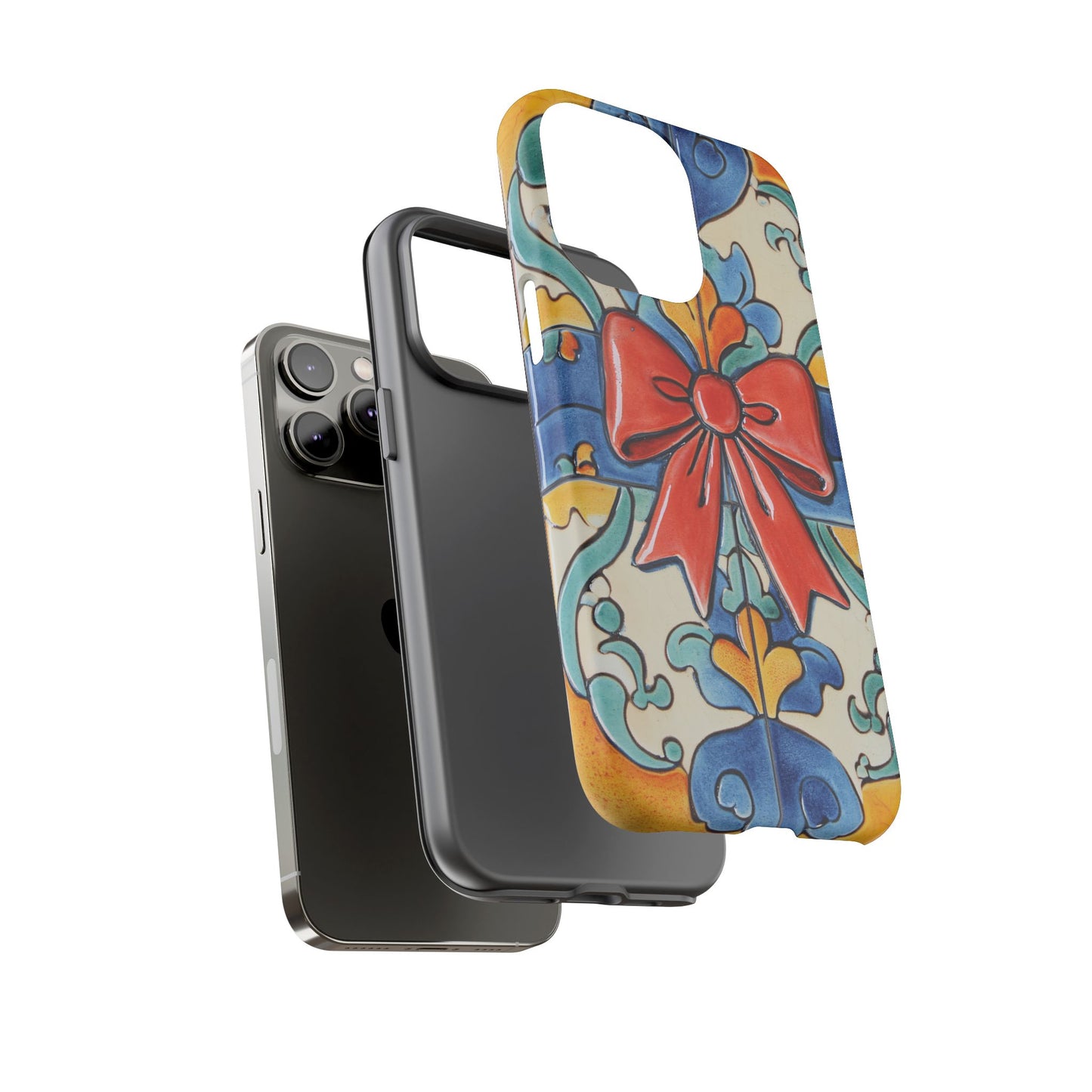 Colourful Ceramic Tile Design Phone Case With Red Bow