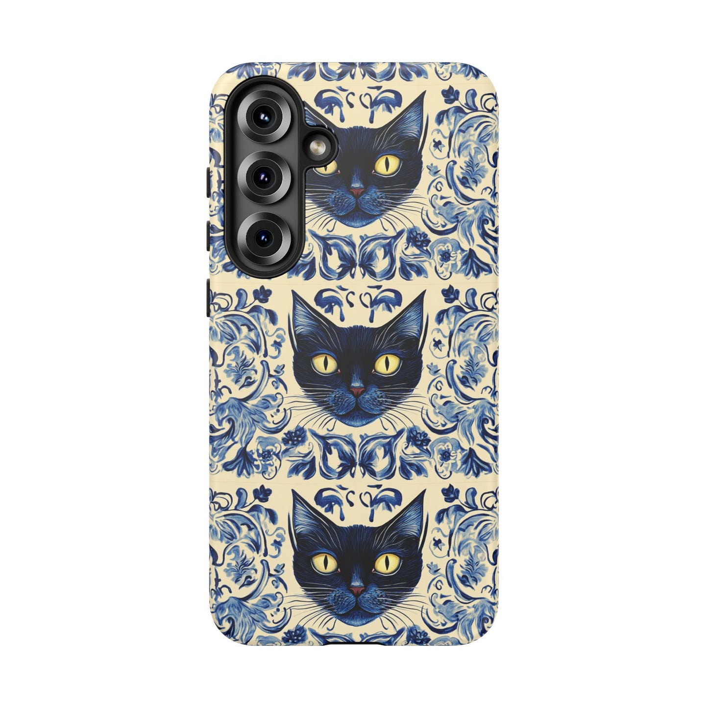 Tough Phone Case - Mediterranean Tile Motif With Blue Cats