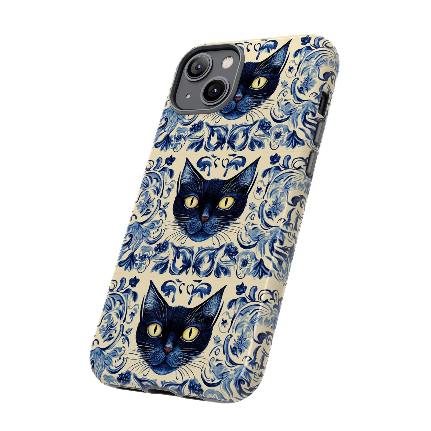 Tough Phone Case - Mediterranean Tile Motif With Blue Cats