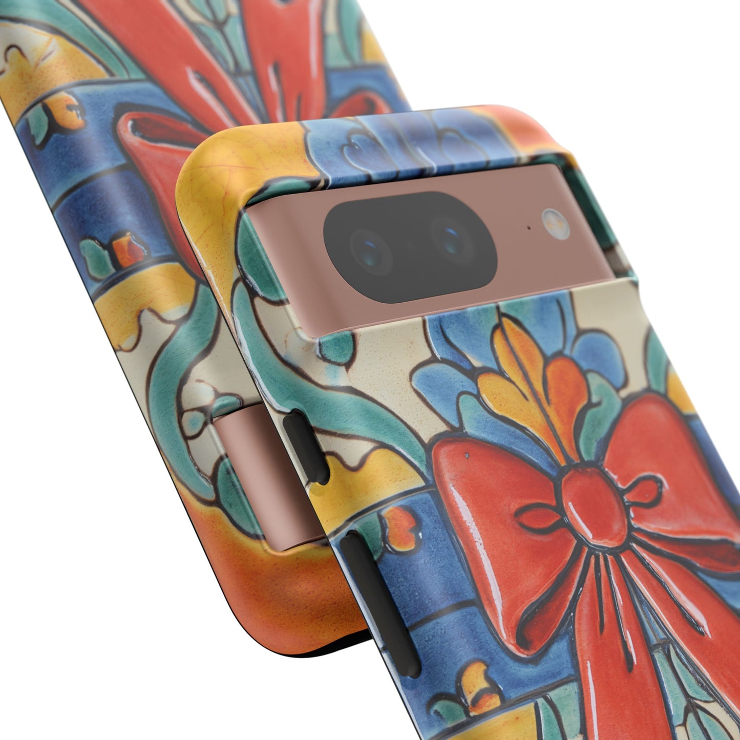 Colourful Ceramic Tile Design Phone Case With Red Bow