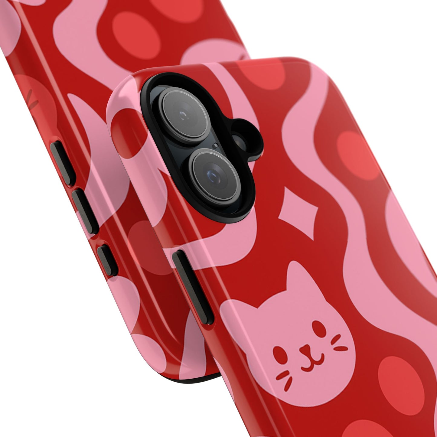 Phone Case - Vibrant Retro Cats Pattern in Red & Pink