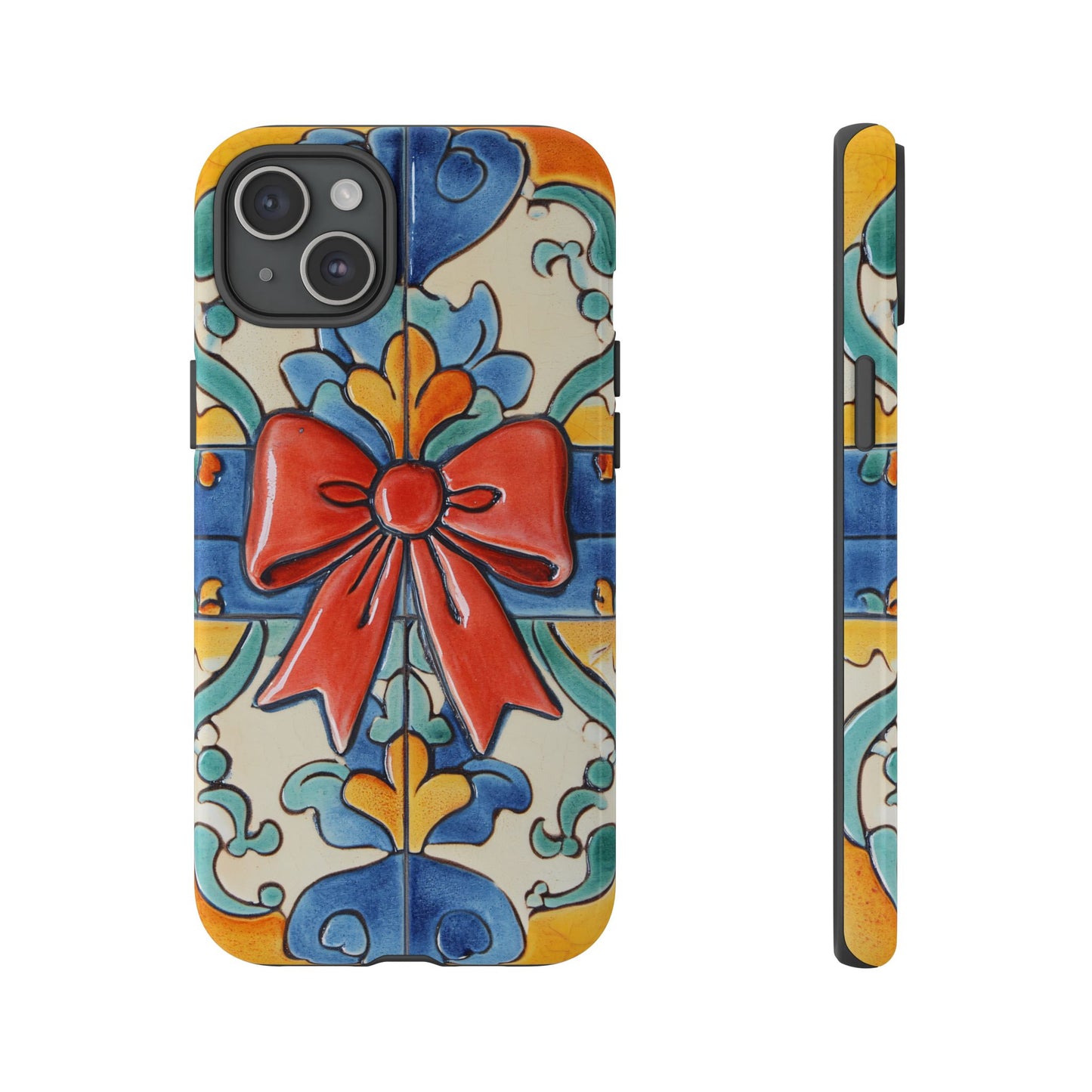 Colourful Ceramic Tile Design Phone Case With Red Bow