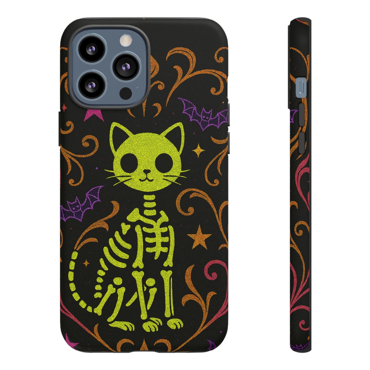 Spooky & Cute Neon Cat Skeleton