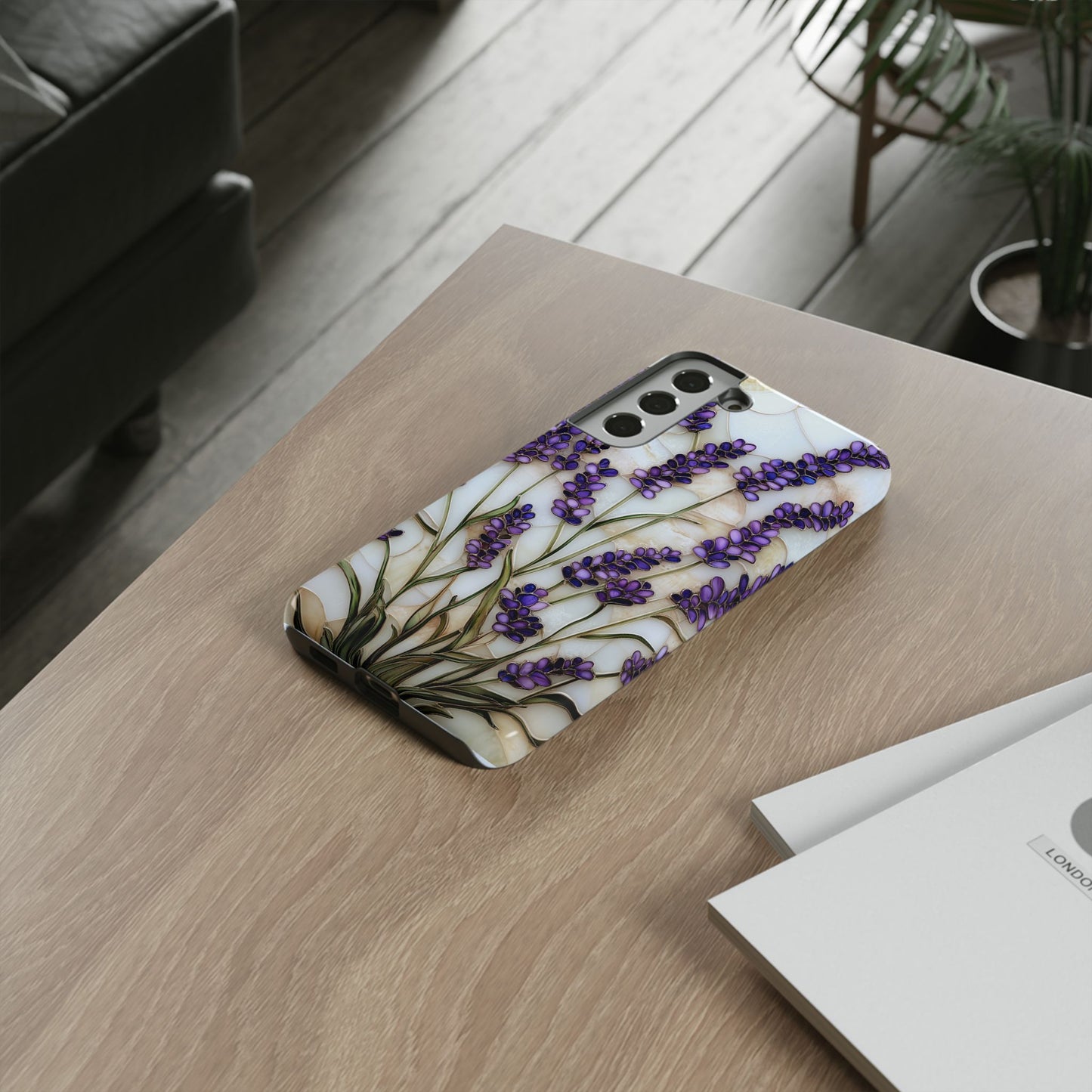 Floral Phone Case With Lavender in Stained Glass Motif