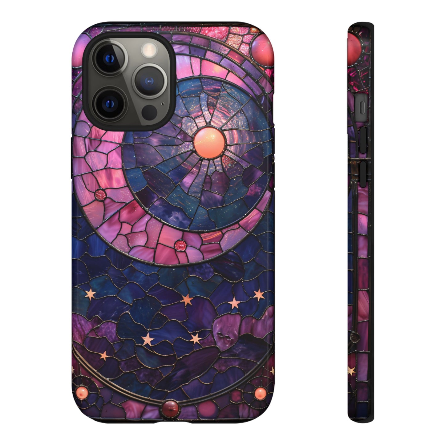 Pink Moon Tough Phone Cases in Stained Glass Design