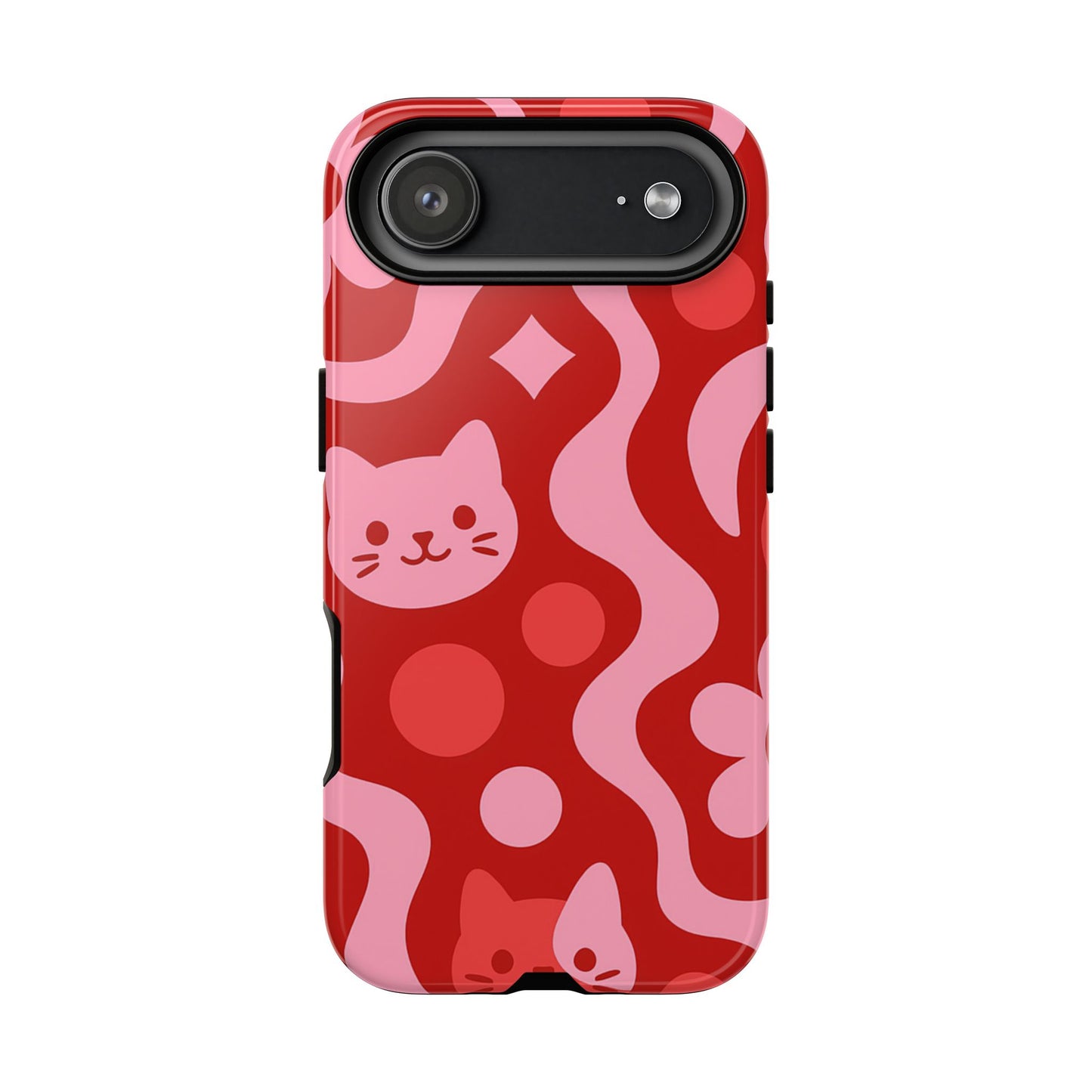 Phone Case - Vibrant Retro Cats Pattern in Red & Pink