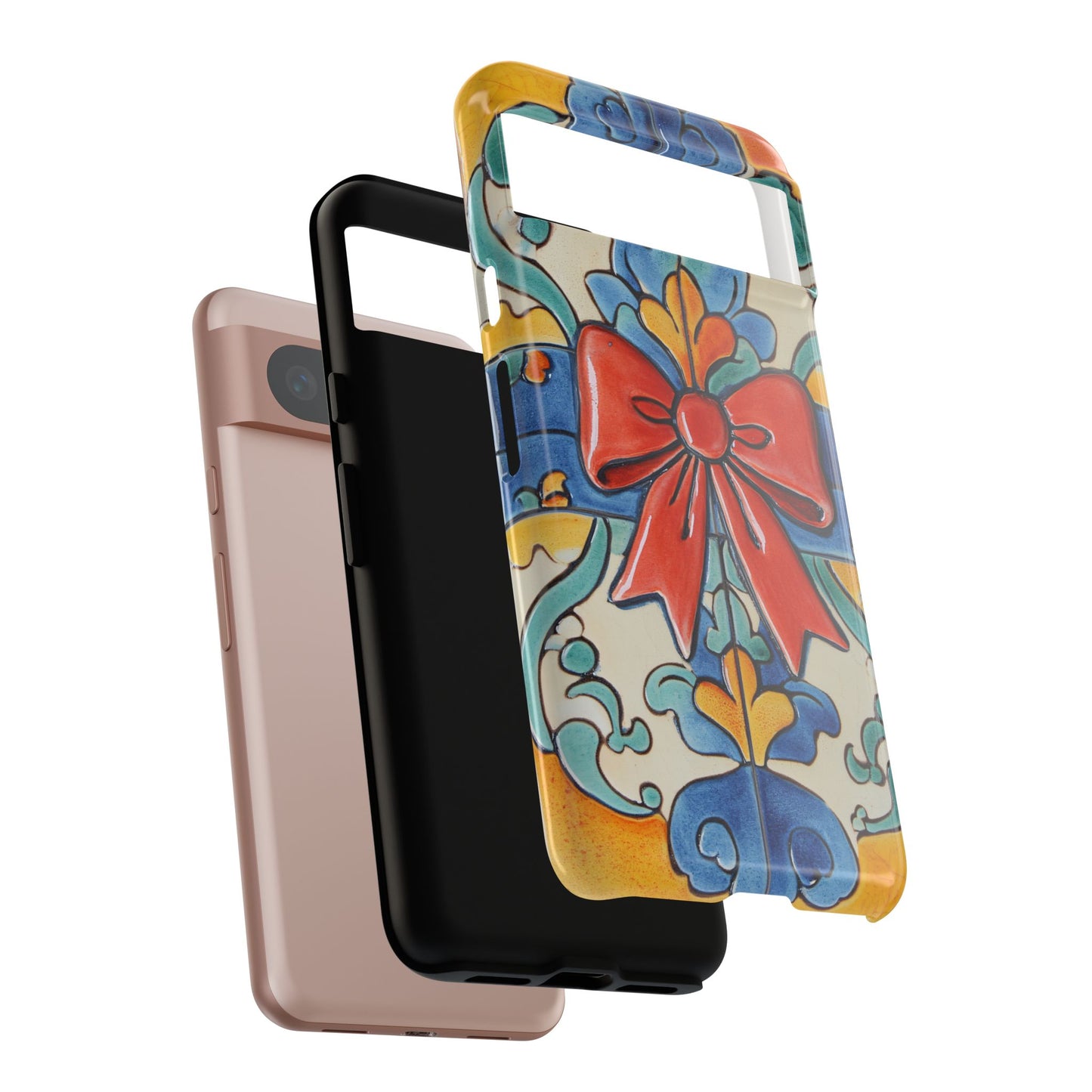 Colourful Ceramic Tile Design Phone Case With Red Bow
