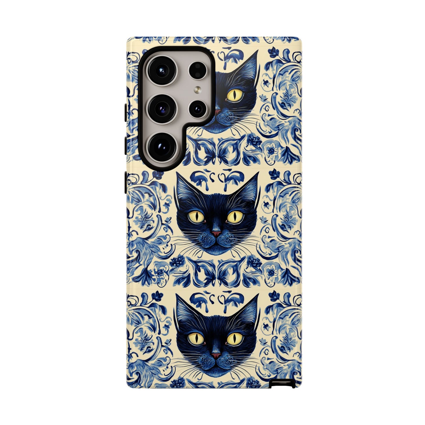 Tough Phone Case - Mediterranean Tile Motif With Blue Cats