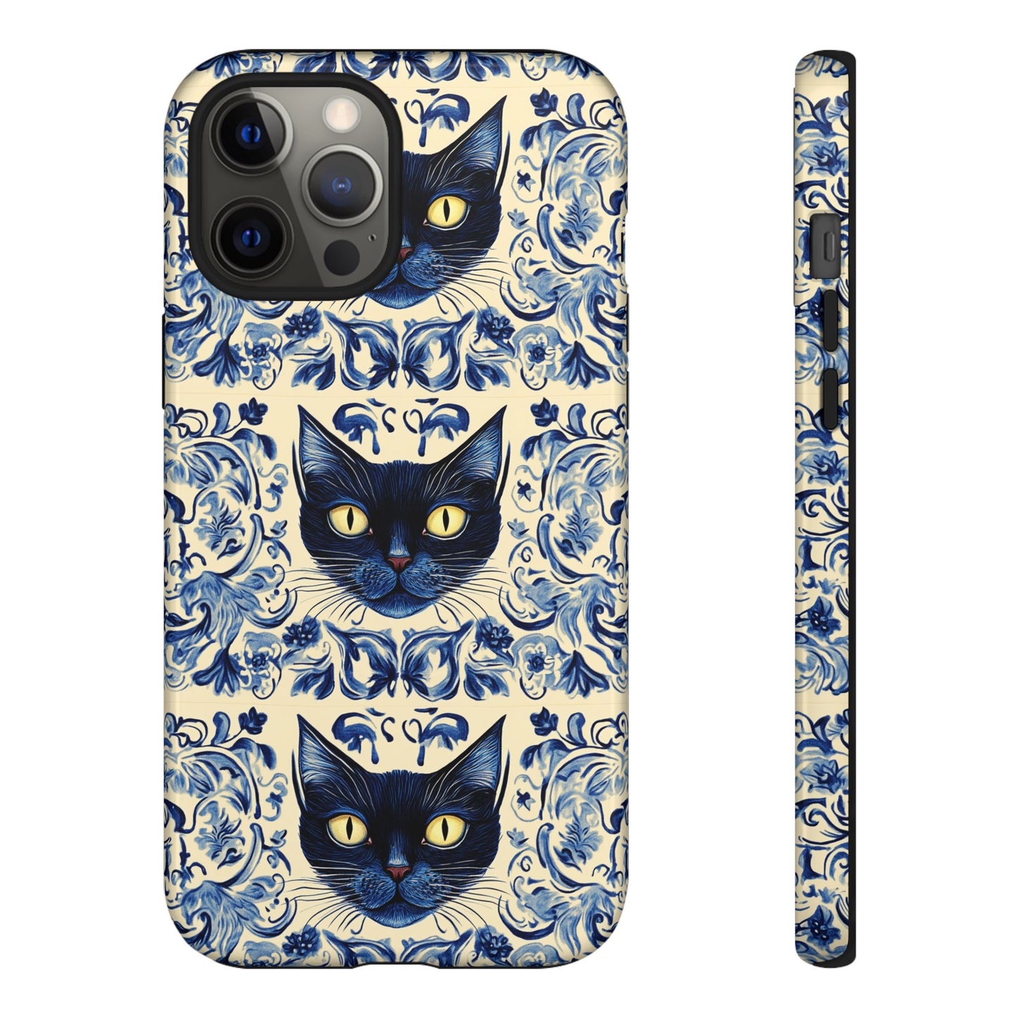 Tough Phone Case - Mediterranean Tile Motif With Blue Cats