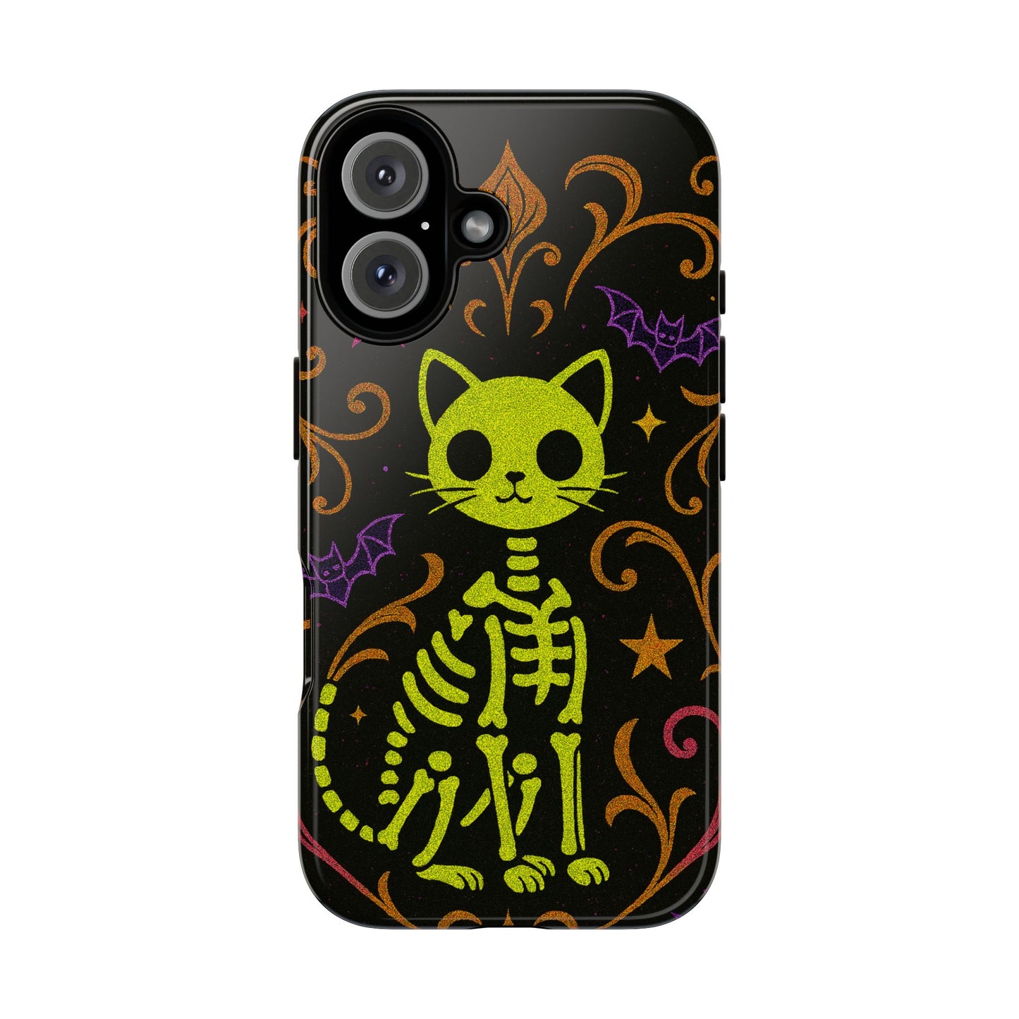 Spooky & Cute Neon Cat Skeleton