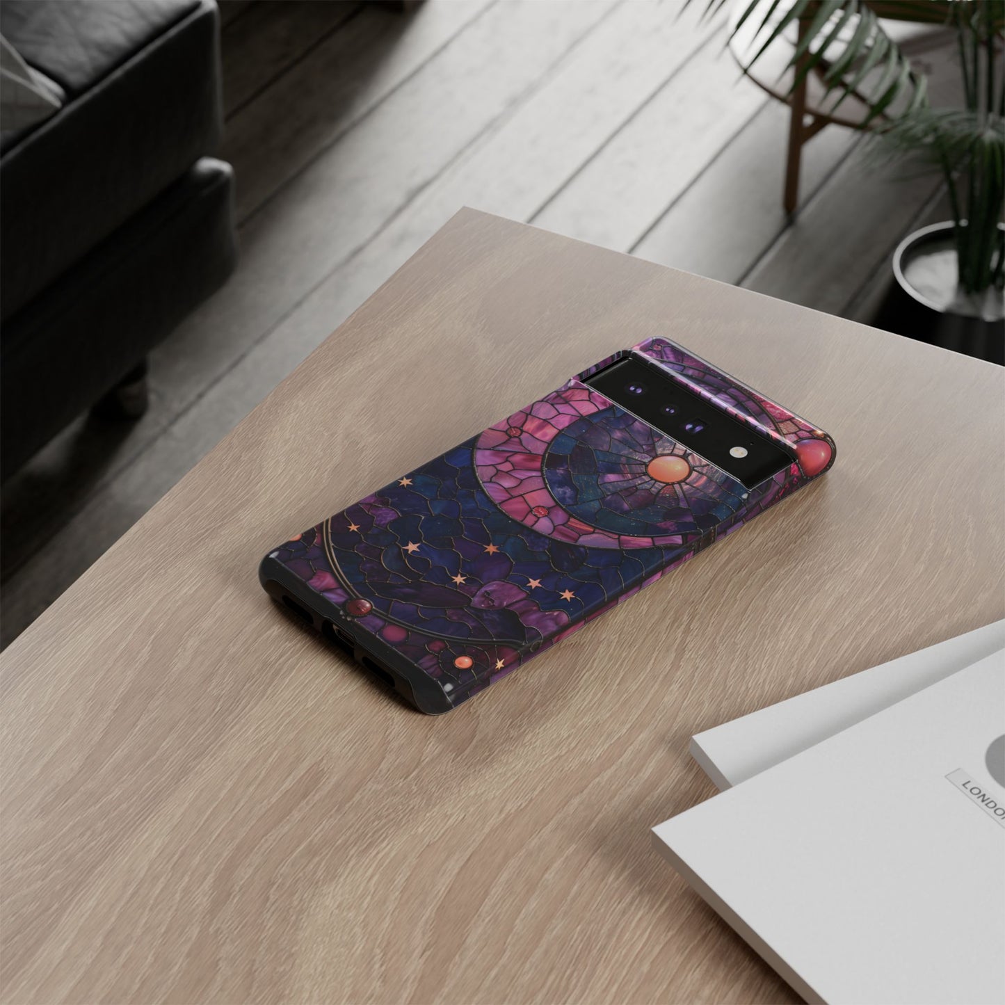 Pink Moon Tough Phone Cases in Stained Glass Design
