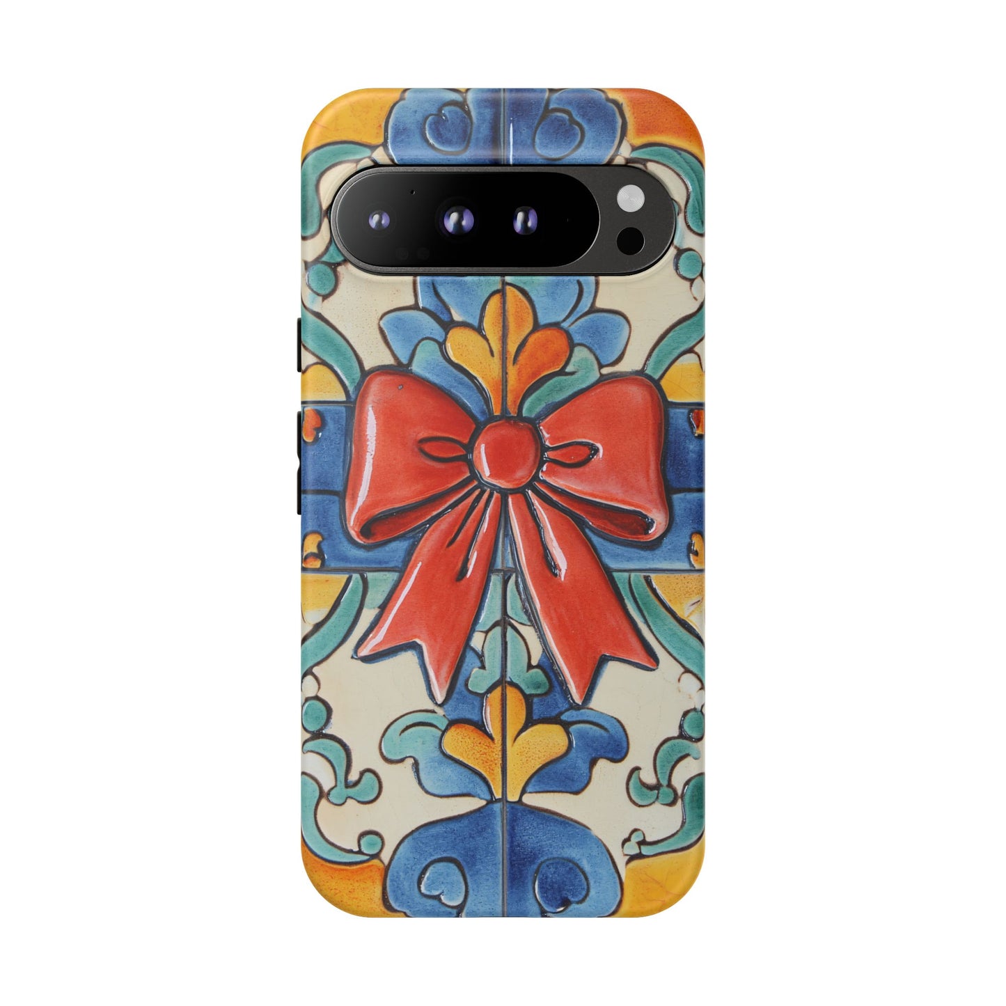 Colourful Ceramic Tile Design Phone Case With Red Bow