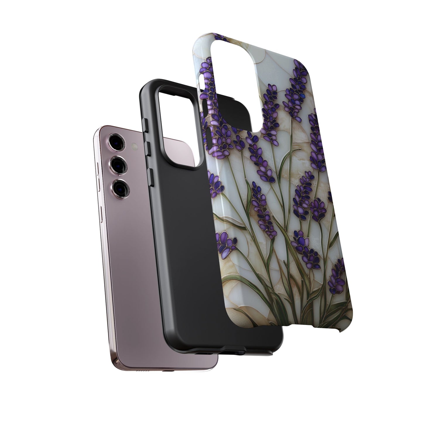 Floral Phone Case With Lavender in Stained Glass Motif