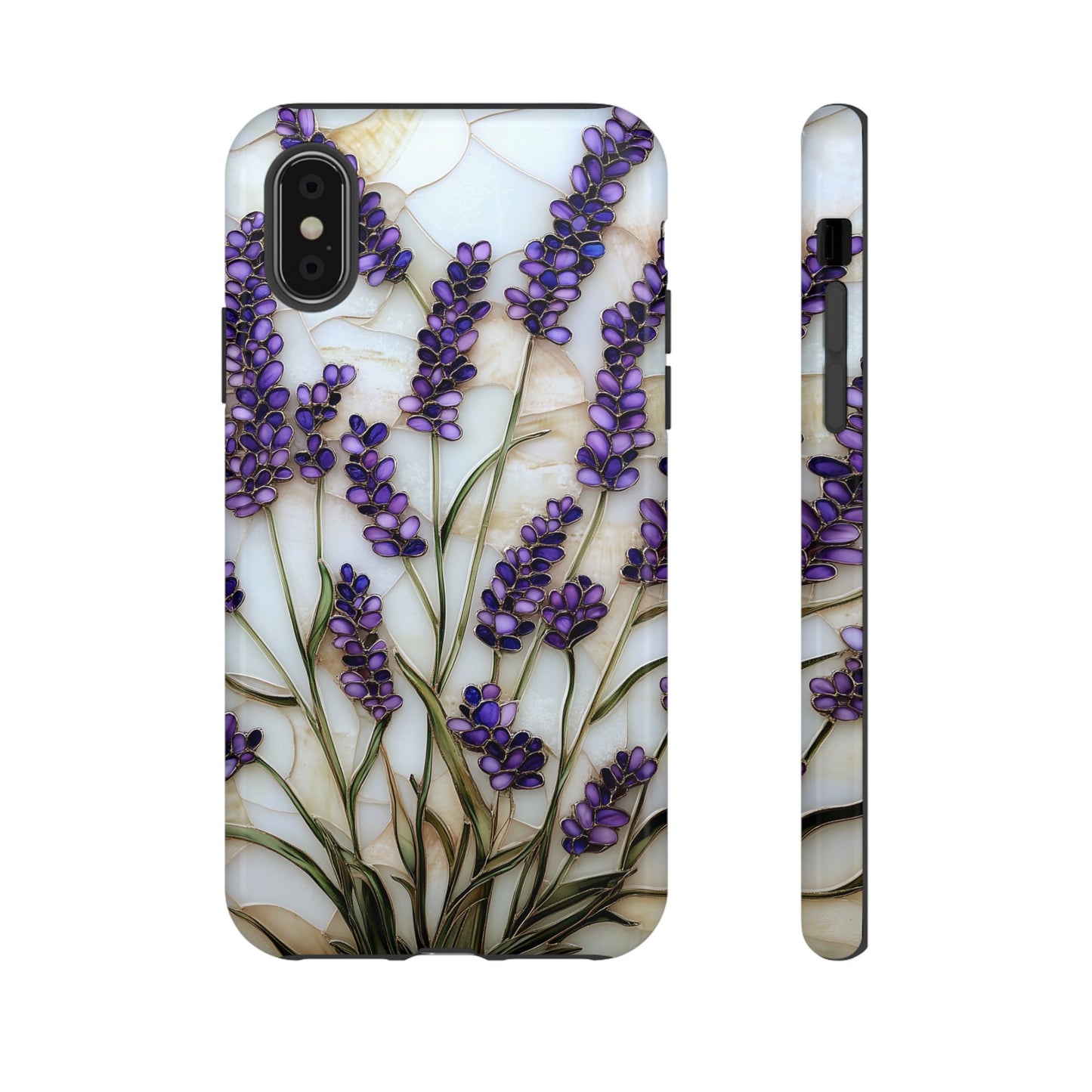 Floral Phone Case With Lavender in Stained Glass Motif